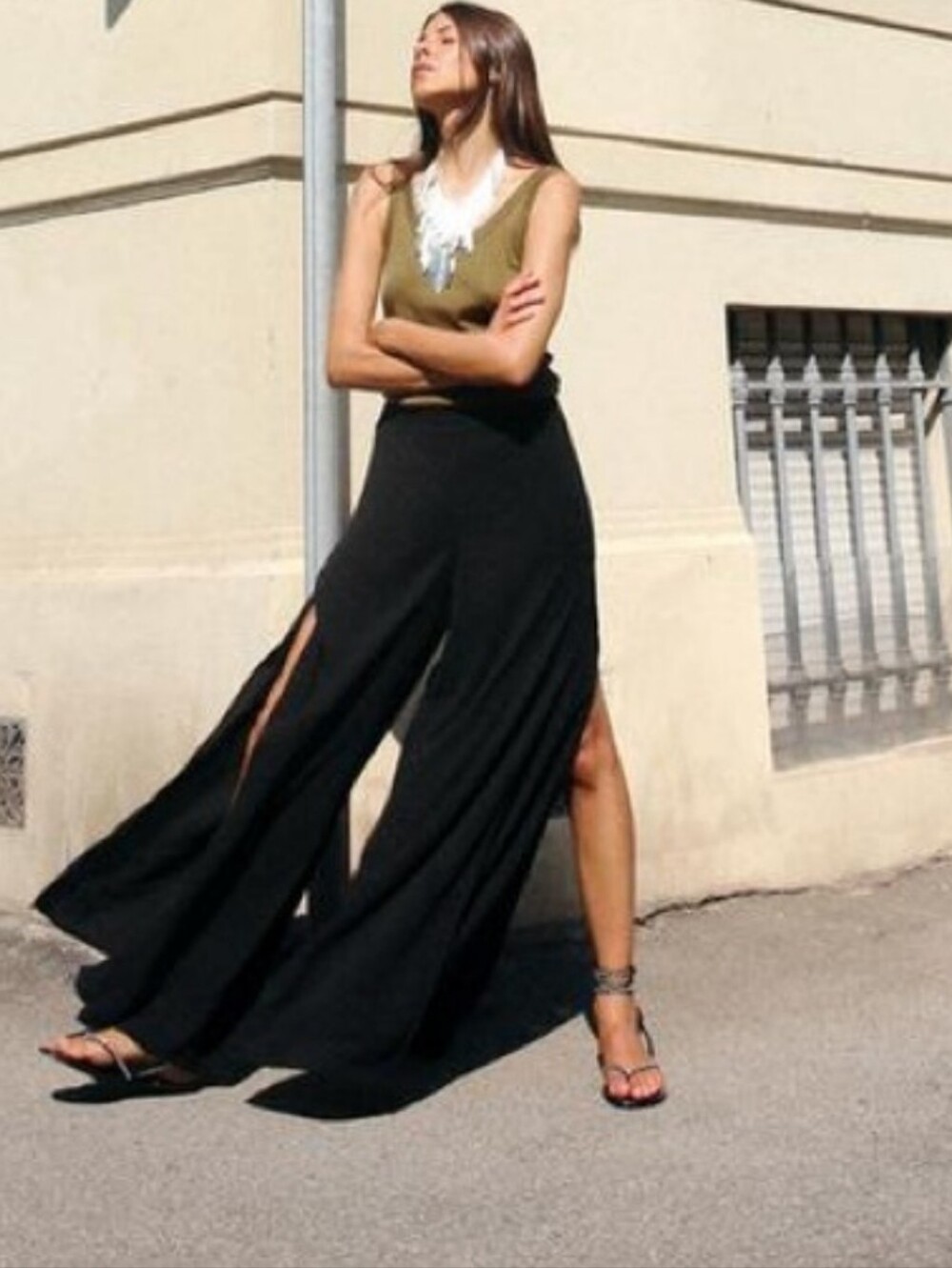 Zara Side Slit Wide Leg  Black Pants